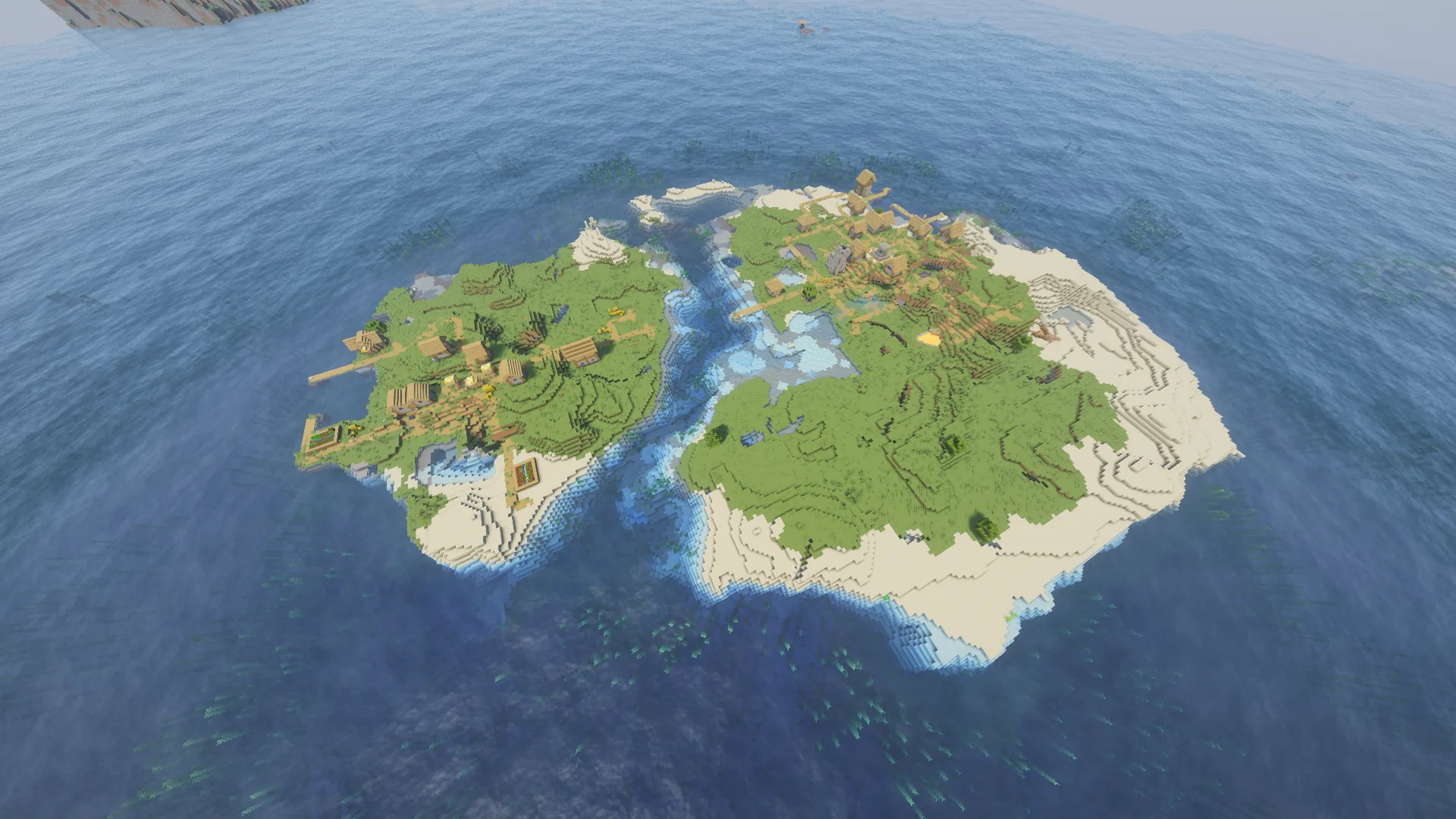 Isla doble con 2 aldeas